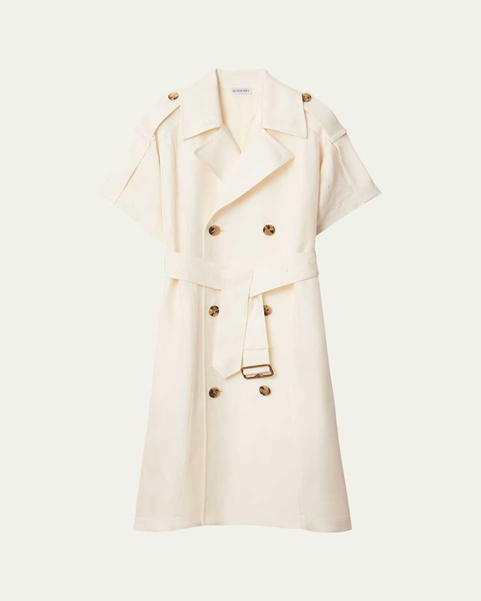 Short-Sleeve Belted Trench Dress
